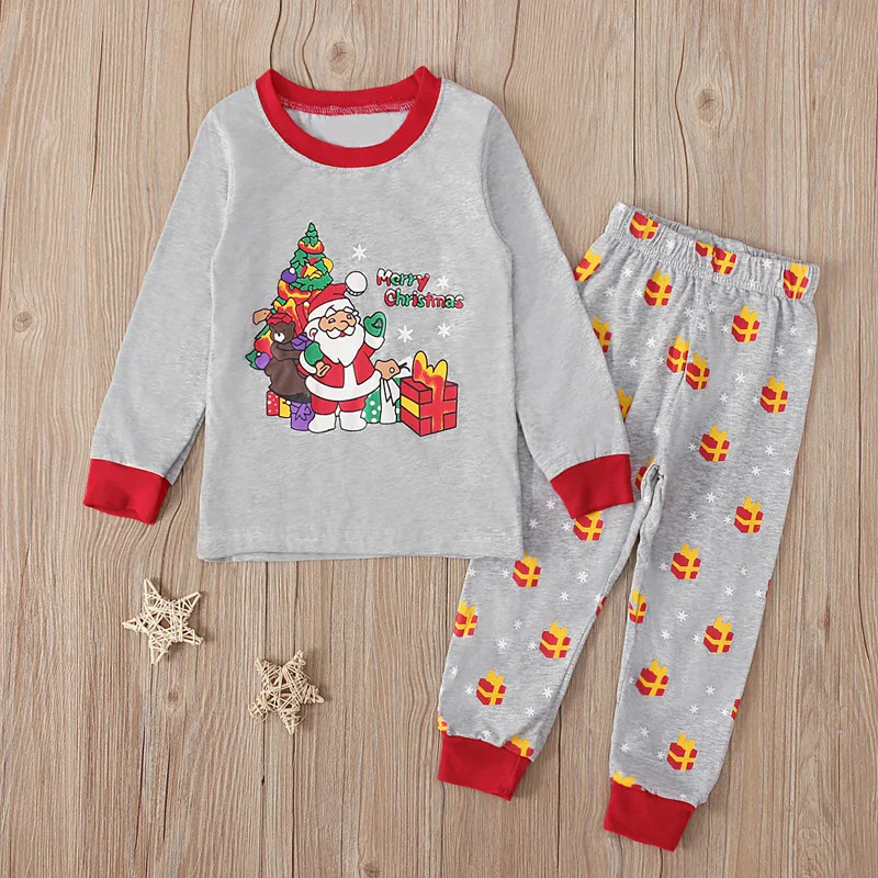 Baby Clothing Set - Gri Noel Baba Baskı Çocuk Pijama