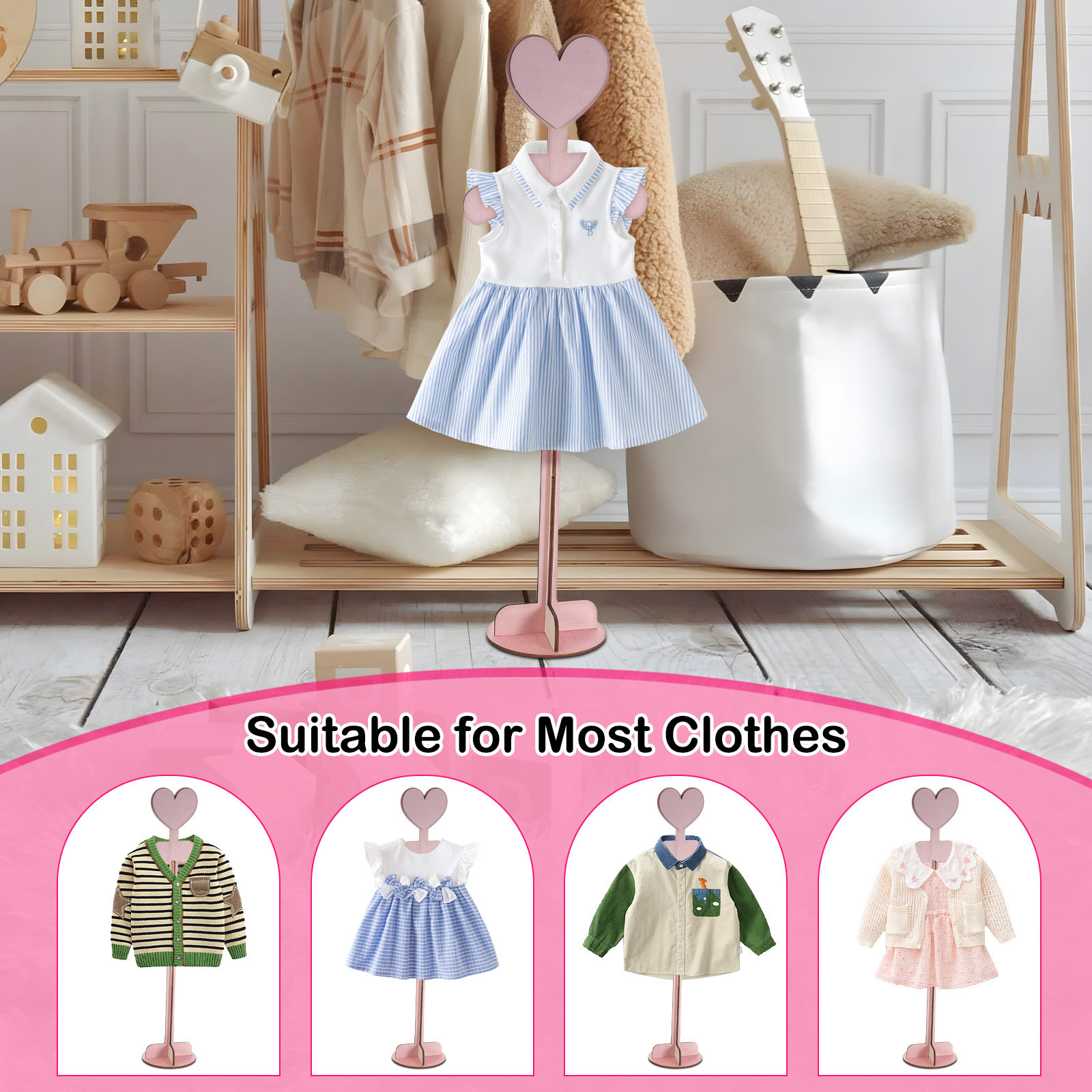 Baby Clothing Display Stand - Ahşap Bebek Kıyafetleri Sergileme Standı -